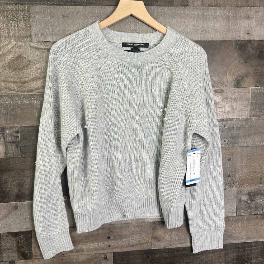 NWT French Connection Cozy Embellished Sweater Faux Pearls